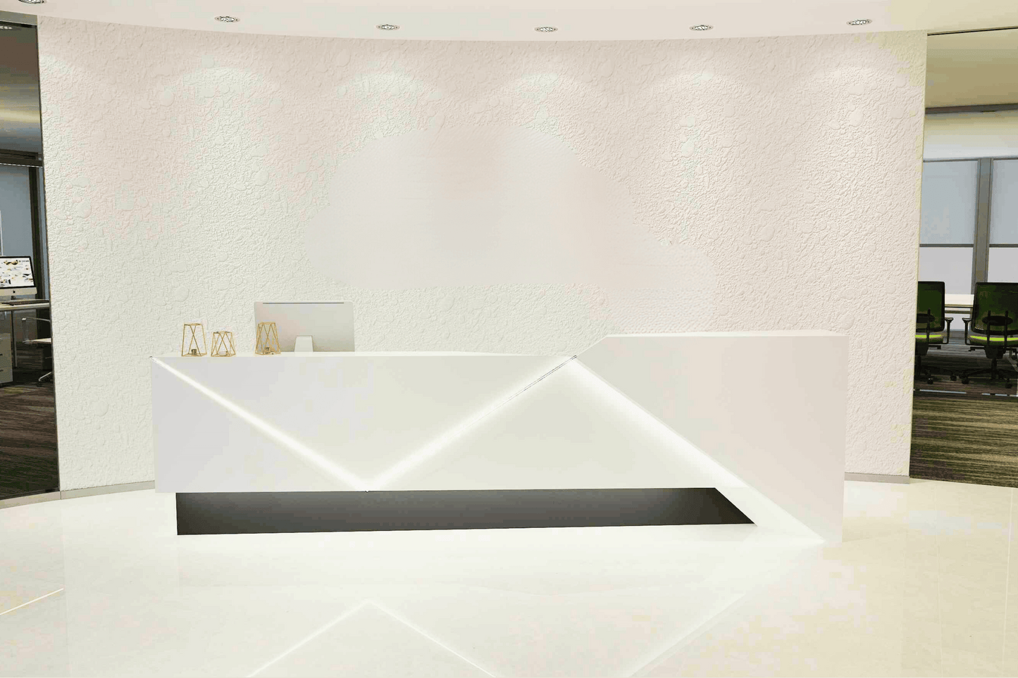 YHS Custom solid surface stone Reception Desk LED Light Luxury Style