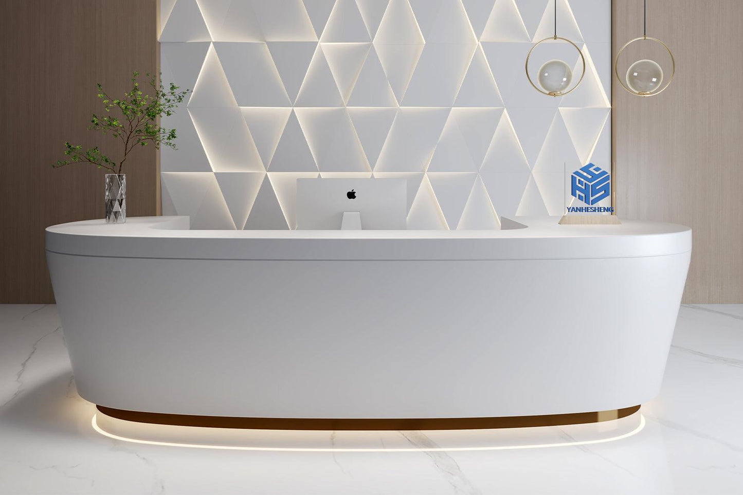Modern salon solid surface stone reception desk with simple and stylish countertop 2 person reception desk