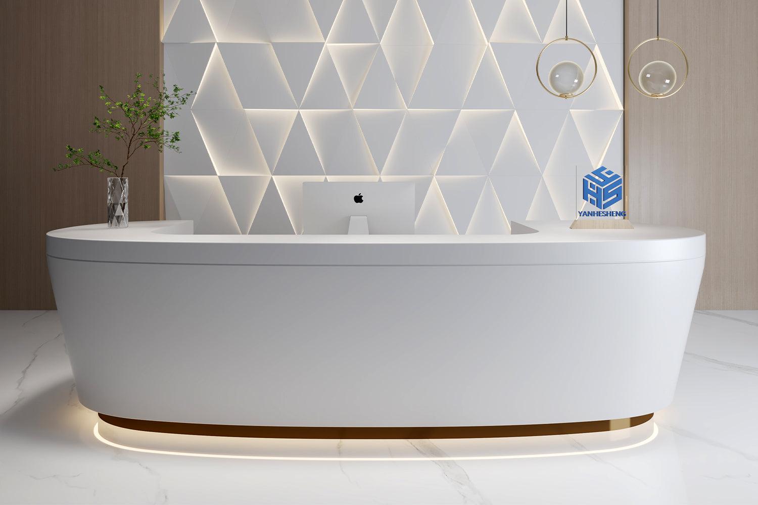 Modern salon solid surface stone reception desk with simple and stylish countertop 2 person reception desk