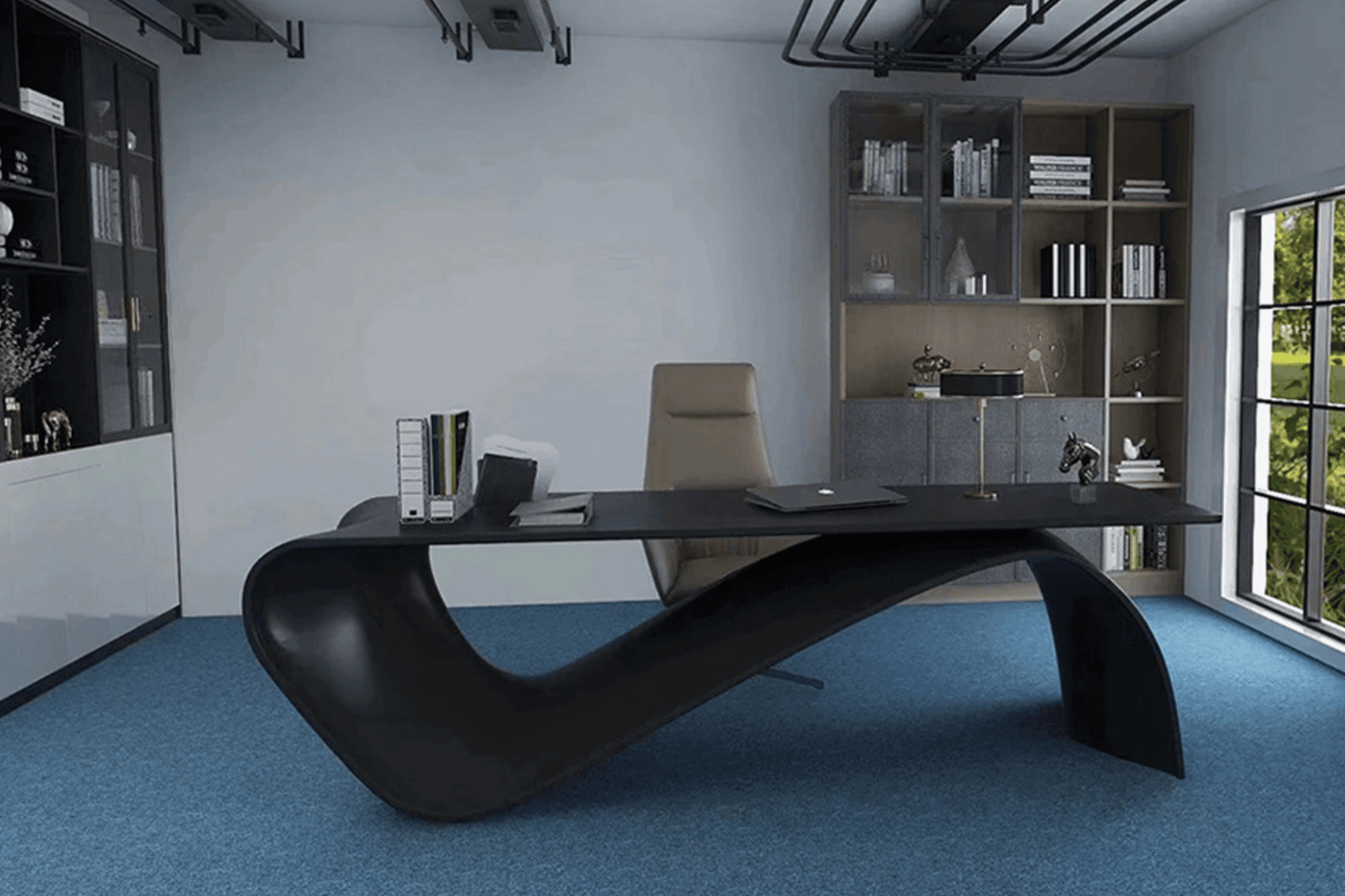 YHS Custom Manager Desk Ideas Shaped Black Office
