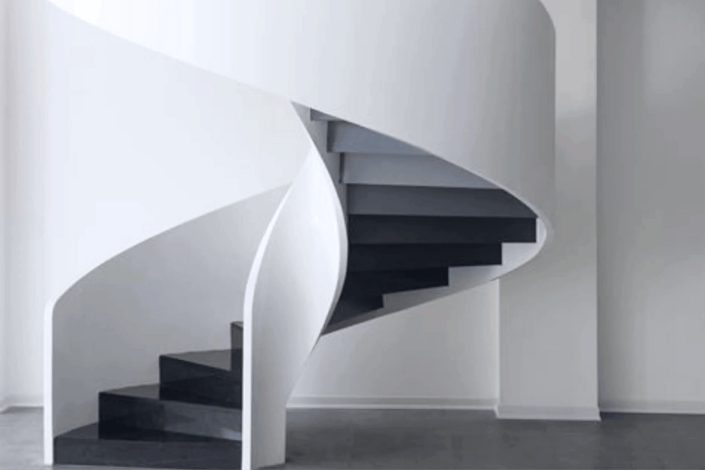 YHS Custom solid surface stone Spiral staircase black and white light luxury