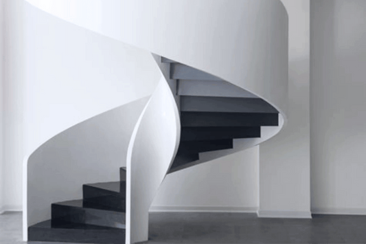 YHS Custom solid surface stone Spiral staircase black and white light luxury