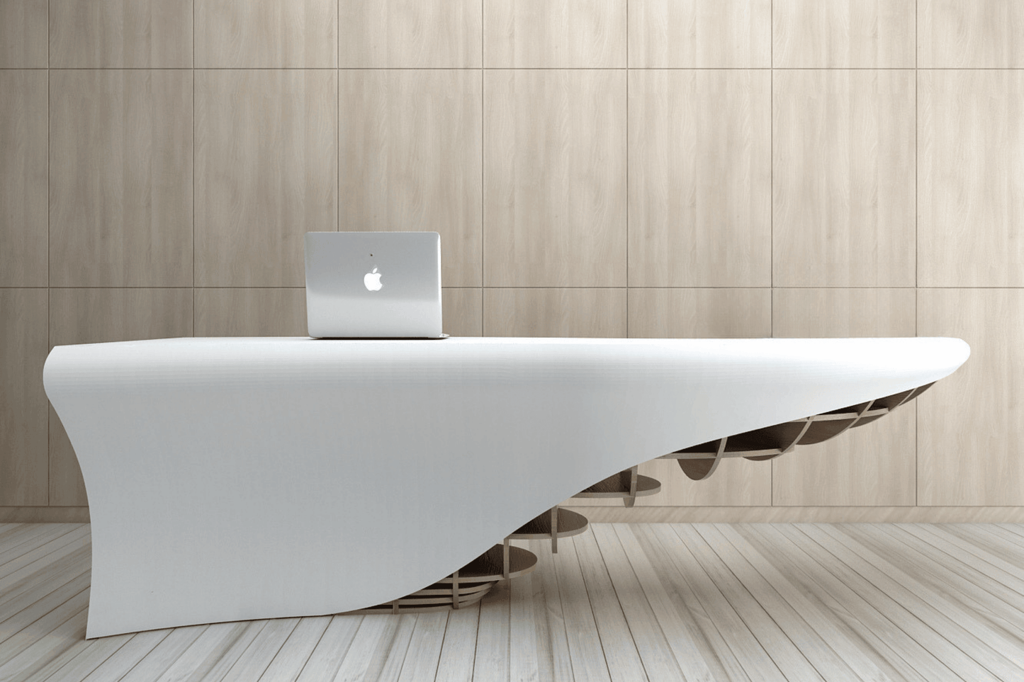YHS  Custom solid surface stone White Creative Shaped Company Front Desk Reception Desk