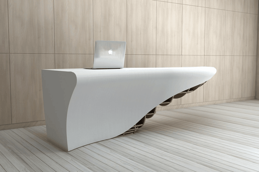 YHS  Custom solid surface stone White Creative Shaped Company Front Desk Reception Desk