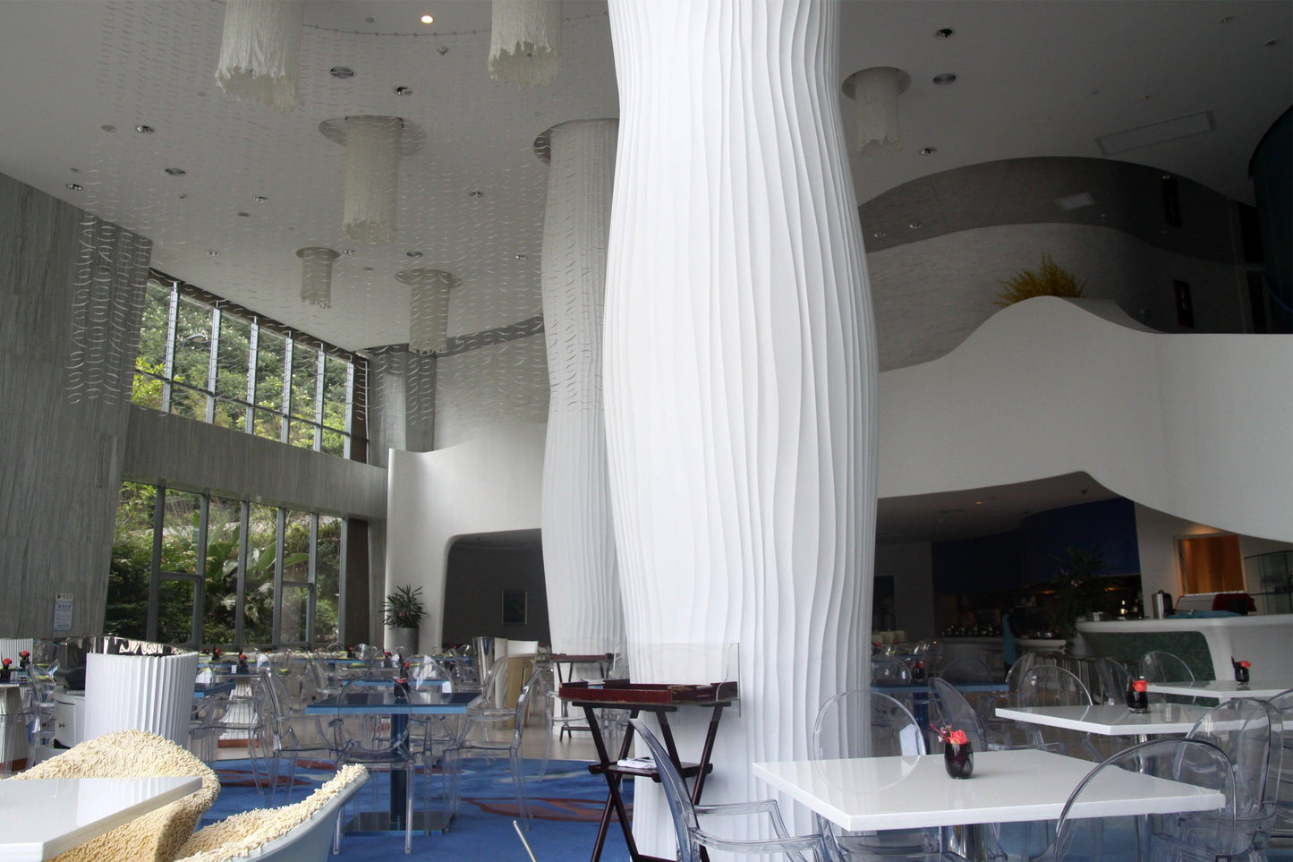 Cylinder Custom solid surface stone Commercial space Elegant and atmospheric
