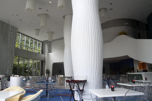 Cylinder Custom solid surface stone Commercial space Elegant and atmospheric