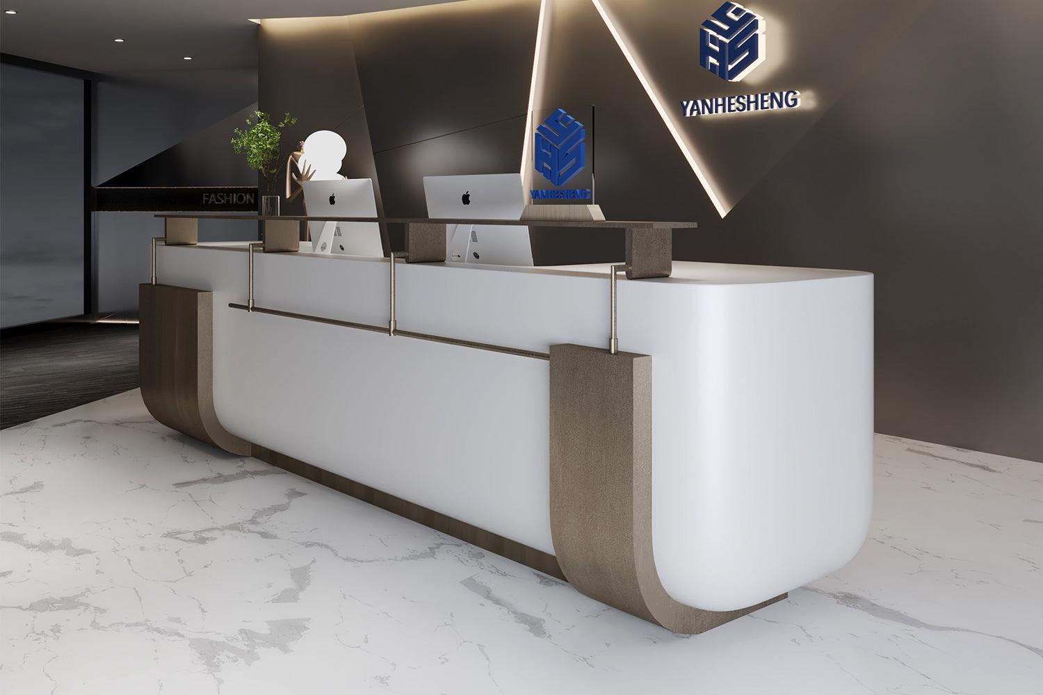 custom solid surface office desk 3meter brass glod and whtie beauty office