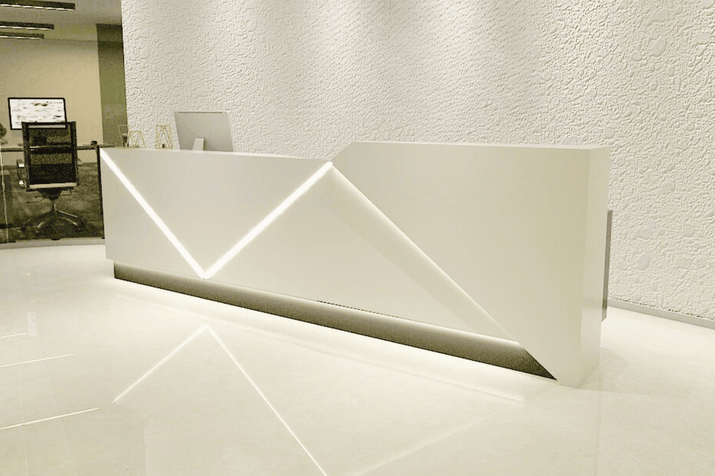 YHS Custom solid surface stone Reception Desk LED Light Luxury Style