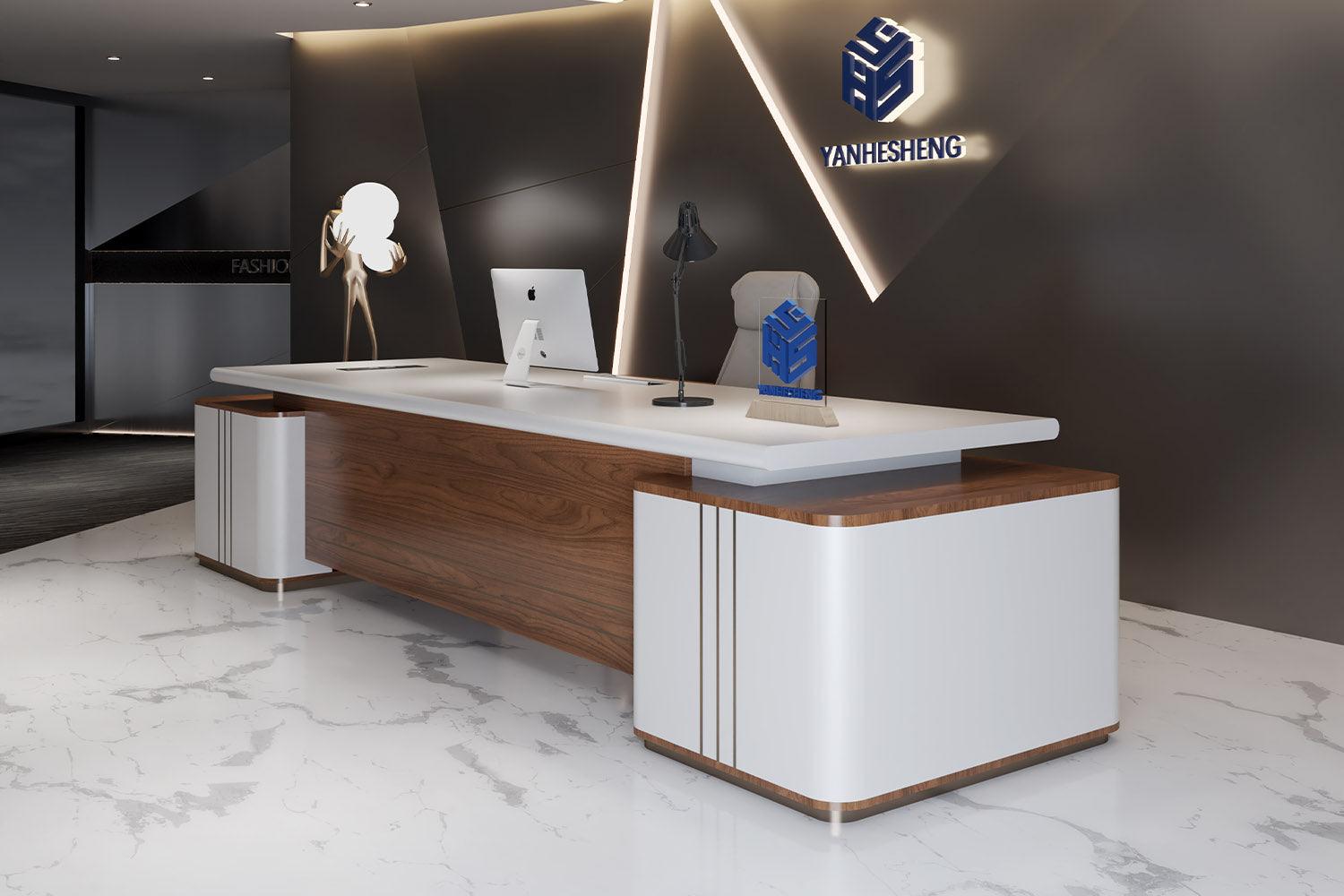  white wood color executive desk modern 220cm office desk solid surface stone furntiure  
