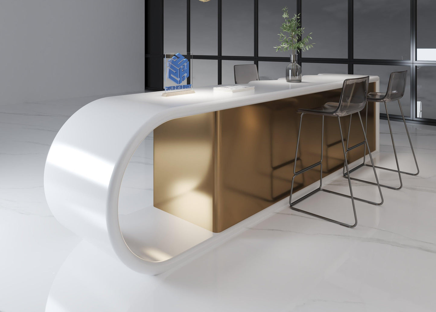 YHS kitchen buffet with hutch solid surface white countertop ISLAND