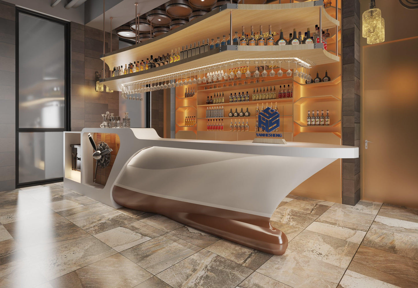 YHS solid surface arc bar counter size design for coffee shop