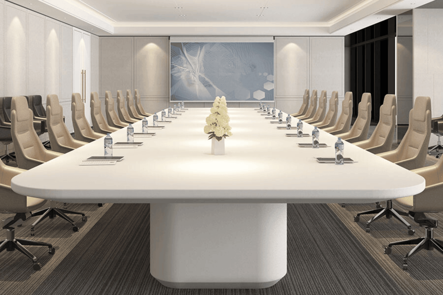 white solid surface stone table for conference conference room table and chairs i shape20person use